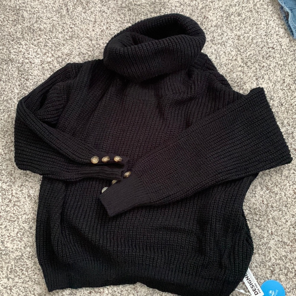 Chunky knit black turtleneck sweater